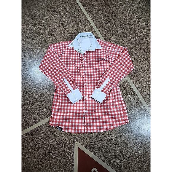 Arena Wear Mens L Gingham Check Plaid Shirt Long Sleeve Button-Up Stretch Rodeo - Picture 1 of 8